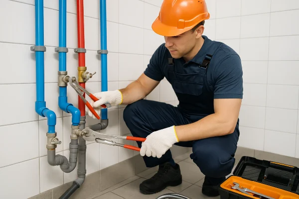 A plumber working on commercial pipe connections from Plumber Pflugerville in Pflugerville, TX - Emergency Plumbing Services
